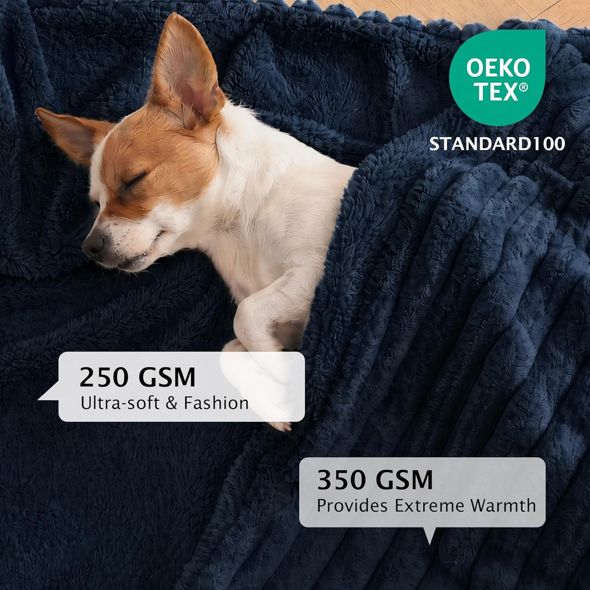 PuTian Waterproof Dog Blanket for Large Dogs Reversible Rabbit Velvet & Sherpa Fleece Cat Blanket for Couch Sofa Bed, 30''X40'' Navy