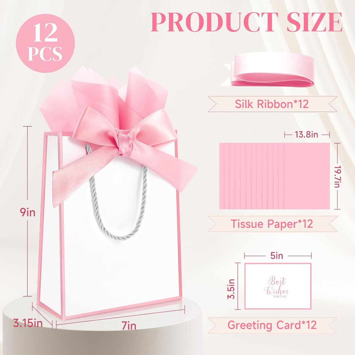 12 Pack Small Gift Bags with Handles Include Tissue Papers & Cards