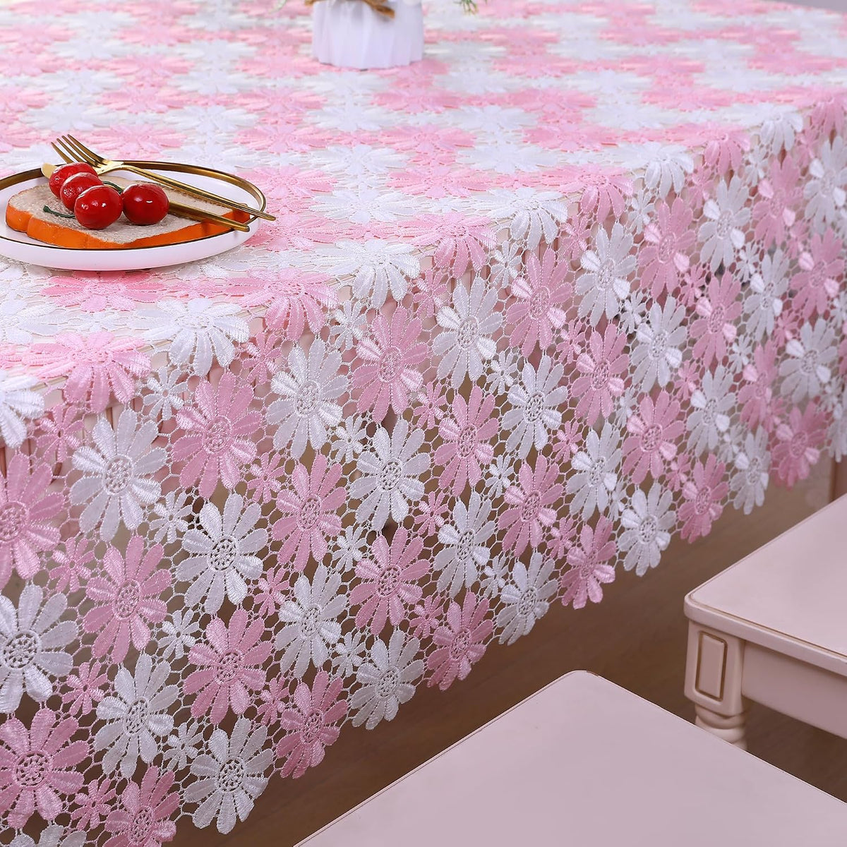 Crochet Pink Table Cloths For 6 Foot Rectangle Tables Lace Tablecloth Retro