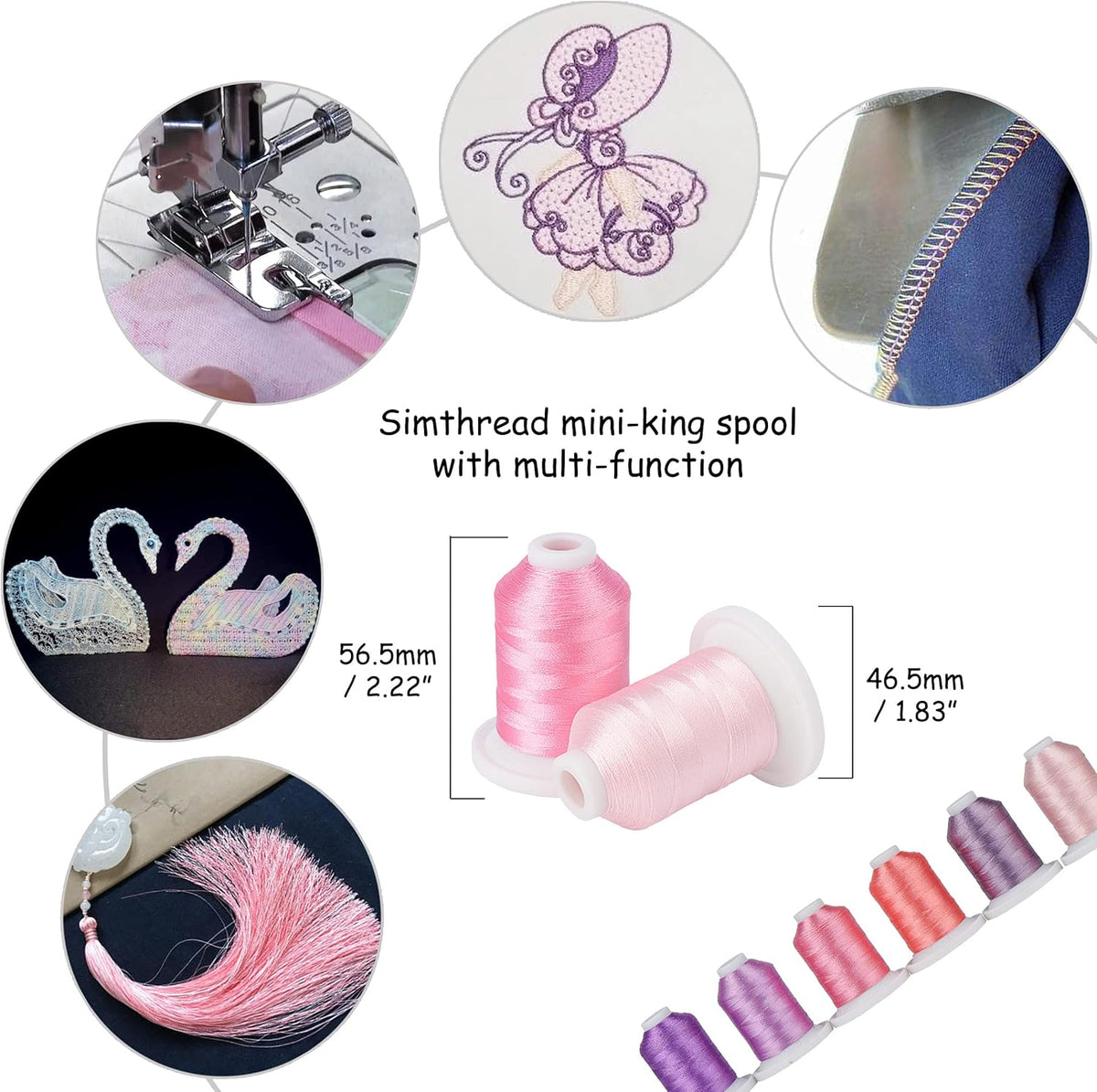Embroidery Thread with Storage Box - 800 Yards/Spools | 9 Romantic Pink and Purple Colors for Embroidery and Sewing Machine
