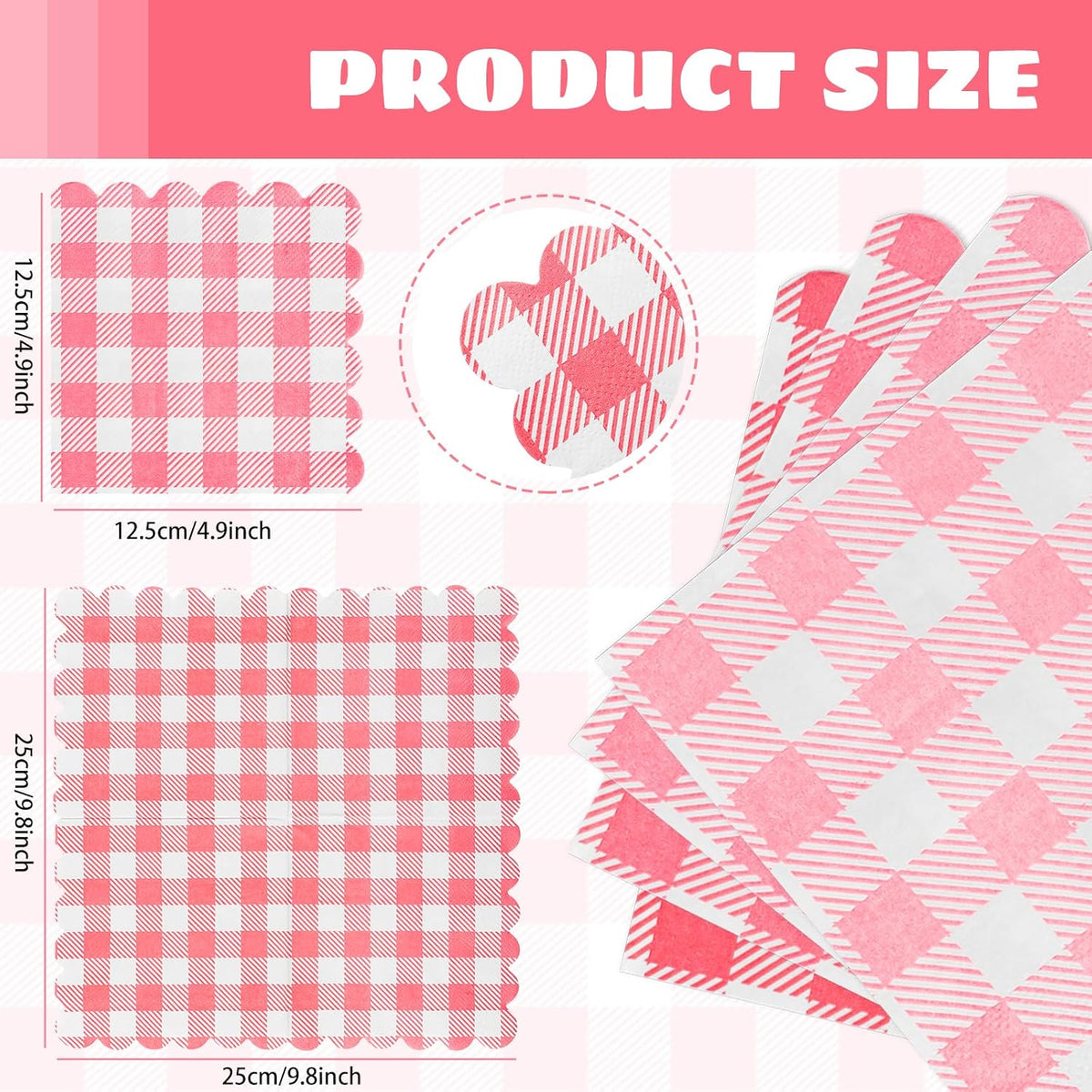 Pink Gingham Napkins Disposable Cocktail: 80PCS Checkered Square Paper 9.8x9.8 Inch For Table Decorations & Dinner Party