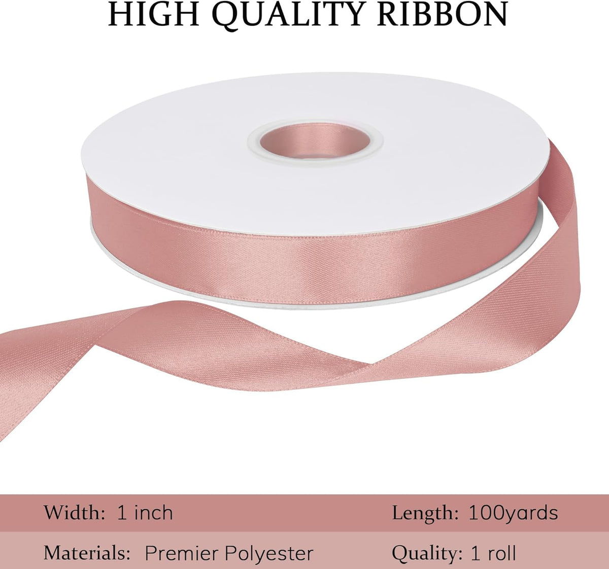 Double Face Peach Pink Satin Ribbon 1 inch X 100 Yards Fabric Ribbons for Gift Wrapping Bows Bouquet Sewing Craft Home Decor Hair Floral