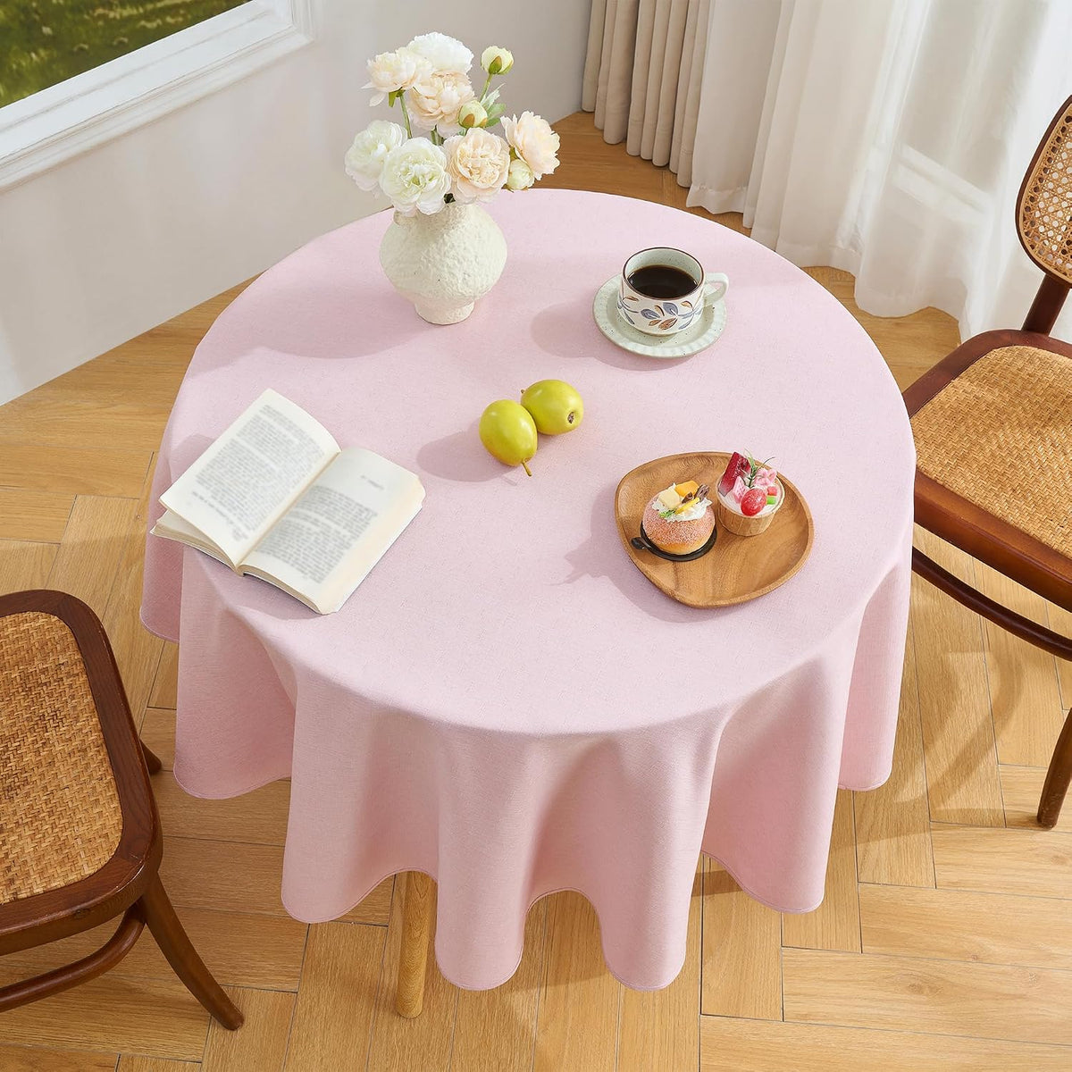 Light Pink Round Tablecloth 60 Inch Machine Washable Indoor & Outdoor