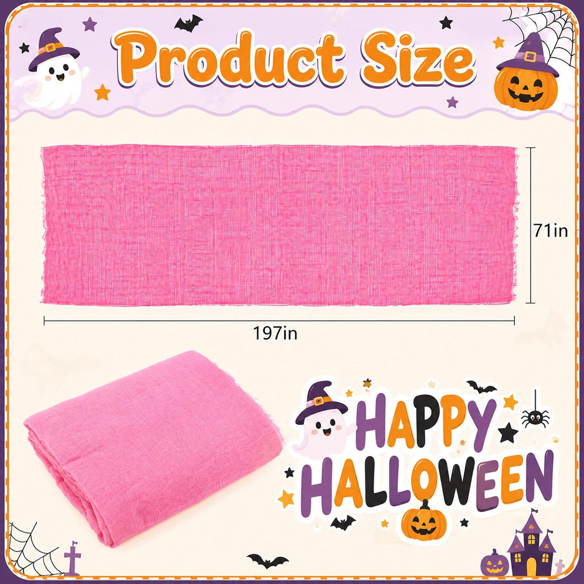 197"x71" Pink Halloween Scary Gauze, Spooky Cloth Party Decoration