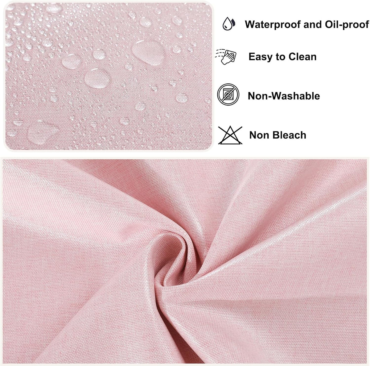 Round Textured Tablecloth Waterproof Cotton Linen Tassel Wrinkle Free Washable Decorative Fabric Table Cover for Kitchen Dining Table, Round-78, Pink