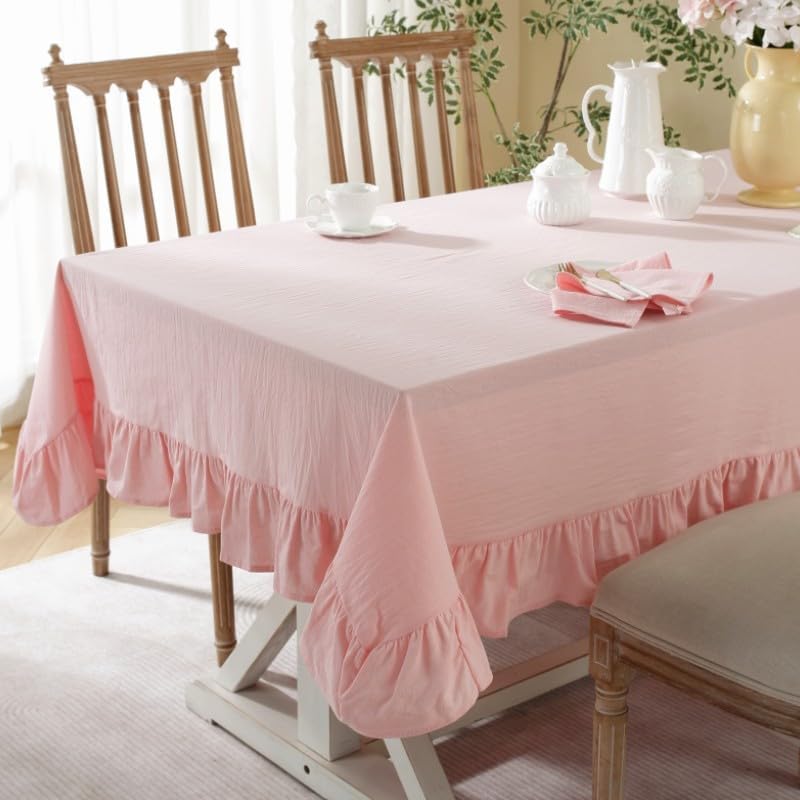 Cotton Linen Solid Color Tablecloth Farmhouse Dining Pink Tables Cover, Soft Fabric Square Table Cloths for Wedding Party Kitchen Picnic Tabletop,Pink,35X35 Inch