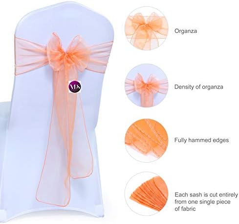 Pack of 250 Organza Chair Sashes for Weddings & Events Décor | Sheer Shiny Dining Chair Bows for Banquet, Party, Reception | Reusable Decorative Sash for Folding & Chiavari Chairs - Peach