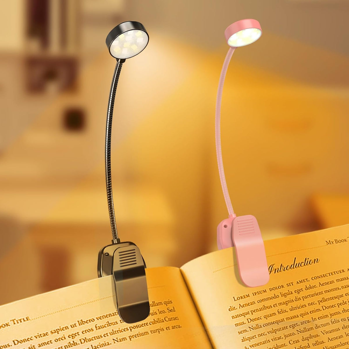 2 Pack Rechargeable Book Light Clip-On Reading Light for Books in Bed