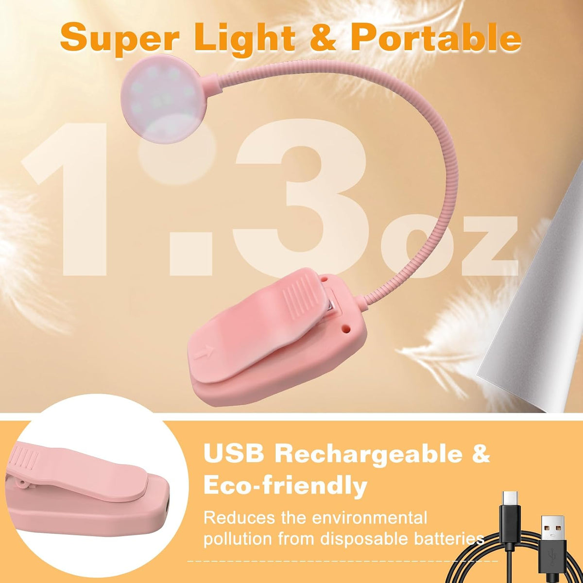 2 Pack Rechargeable Book Light Clip-On Reading Light for Books in Bed