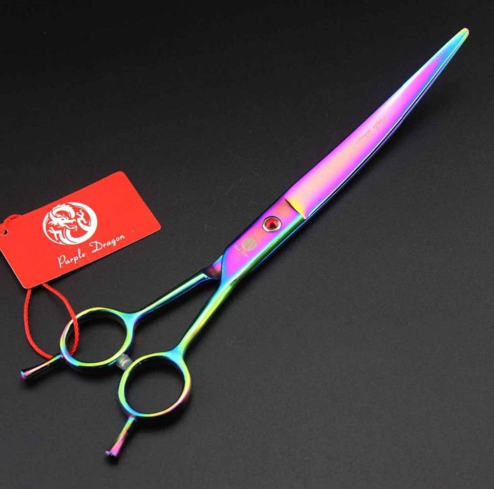Purple Dragon 8.0" Titanium Multicolor Professional Pet Grooming Scissors Set,Straight & Thinning & Curved Scissors Shear with Bag for Dog Cat Grooming