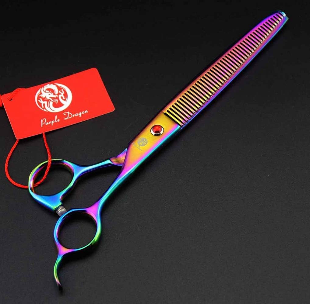 Purple Dragon 8.0" Titanium Multicolor Professional Pet Grooming Scissors Set,Straight & Thinning & Curved Scissors Shear with Bag for Dog Cat Grooming