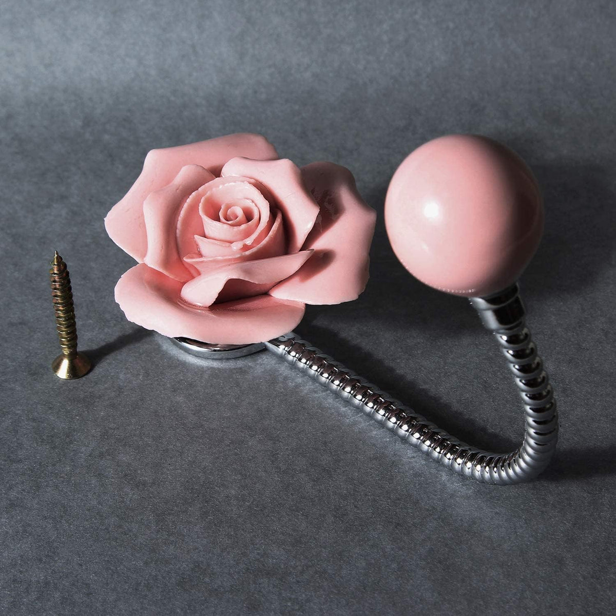 3D Flower Ceramic Wall Coat Hook, Rose Pink, 4 Pack