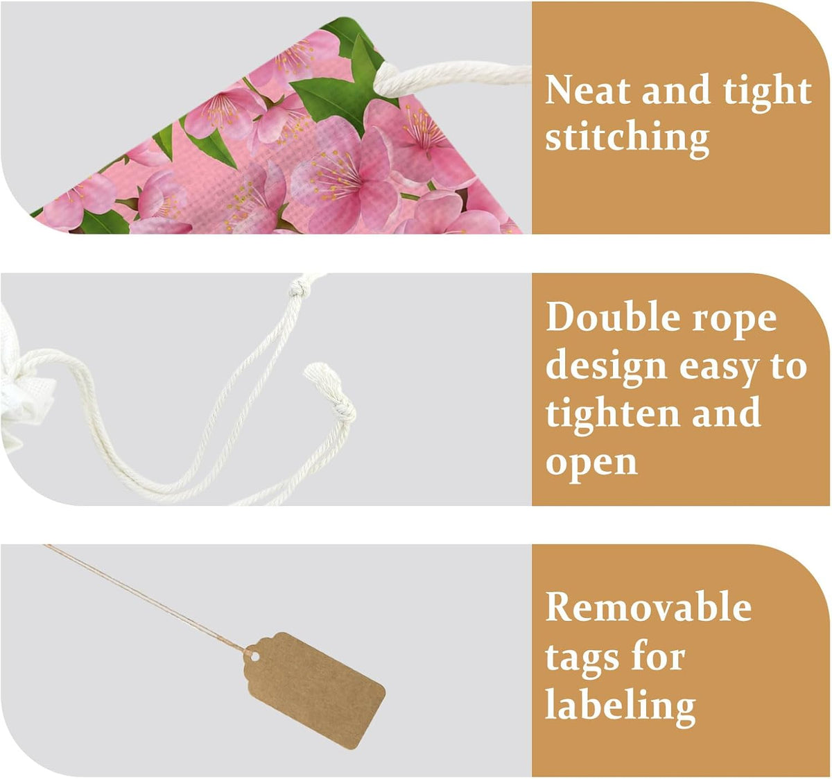 Victoroes Spring Peaches Drawstring Gift Bags 2 Pcs 11.8" x 15.7" Medium Peaches Flowers Pink Gift Bag Reusable Fabric Wrap Bags for Wedding Party Birthday Holiday