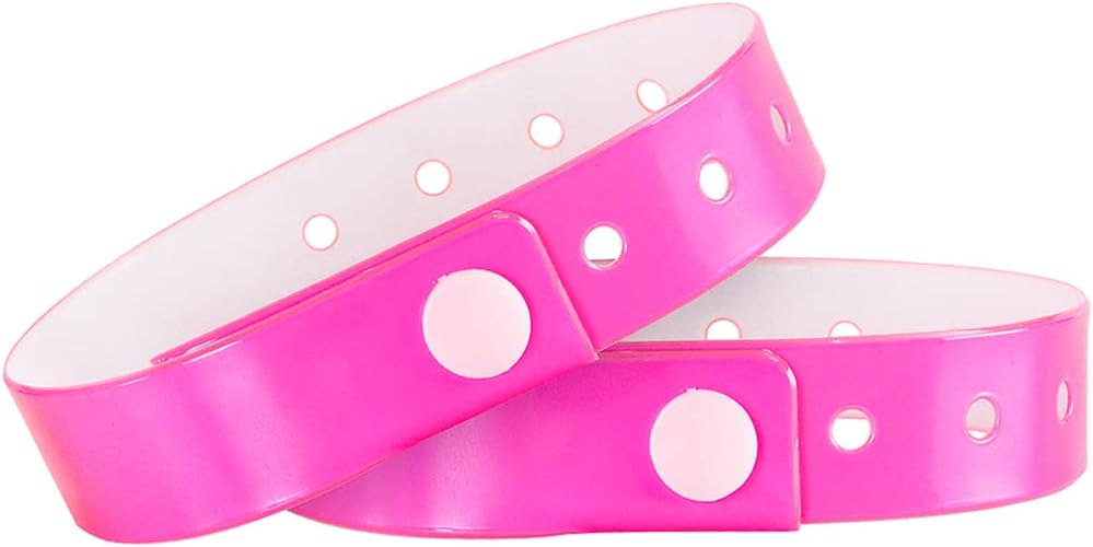 Plastic Wristbands Neon Pink 100 Pack, Viny Wristbands for Events