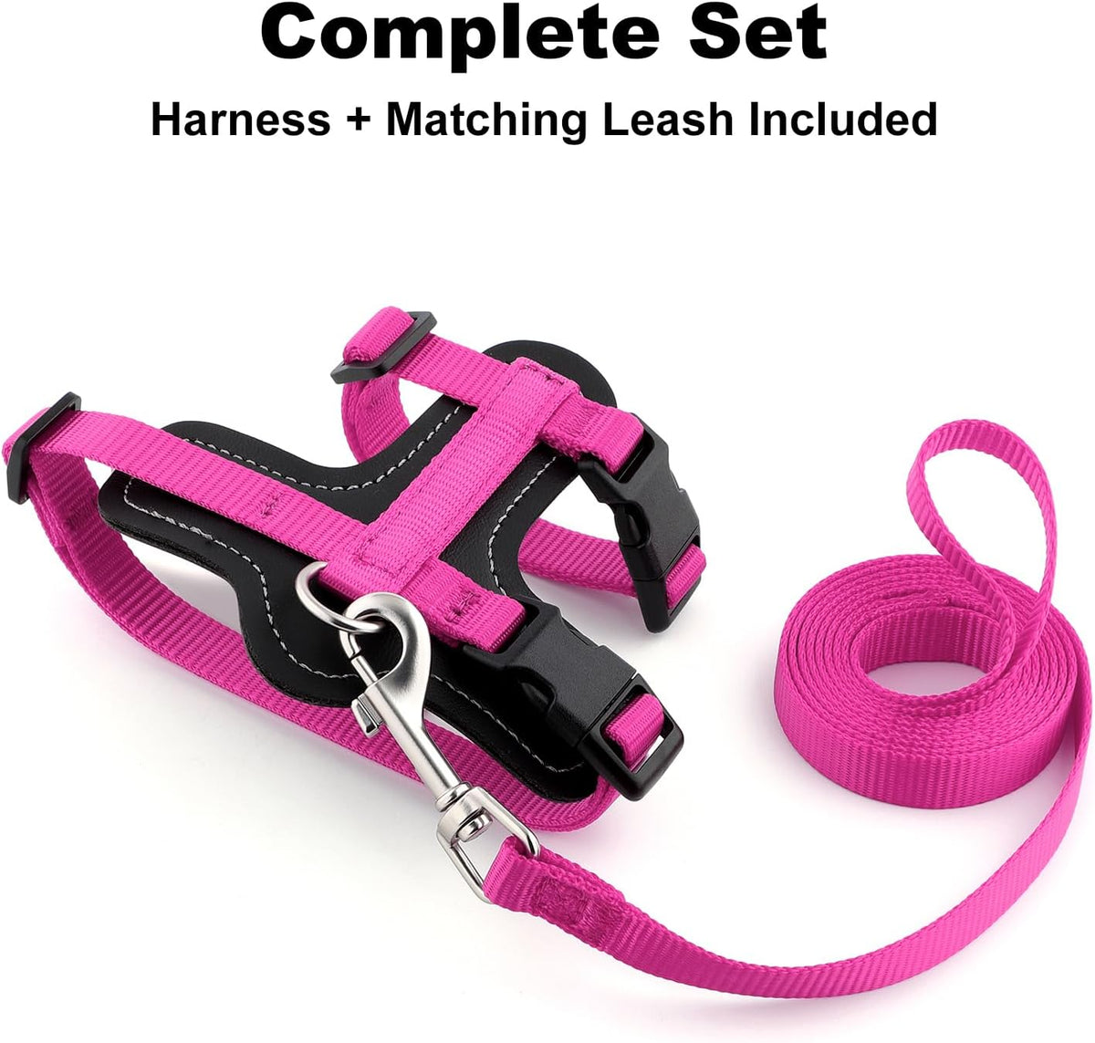 Plutus Pet Adjustable Cat Harness and Leash Set, Quick Release, Escape Proof Nylon Vest with Leather Trim for Kitten, Small Medium Large Cats, Hot Pink