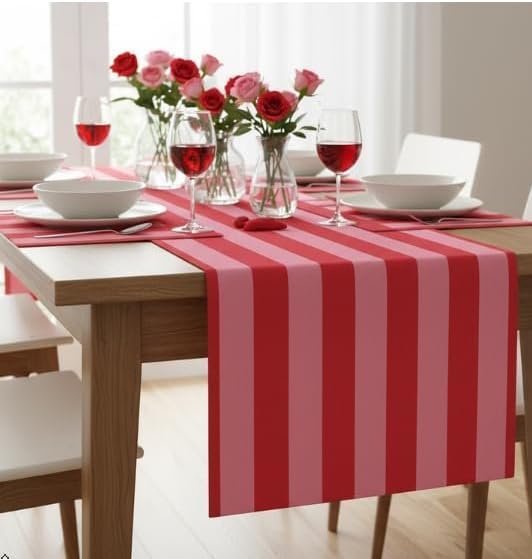 Fall Table Runner 90 Inches Long | Pink & Red Vertical Striped