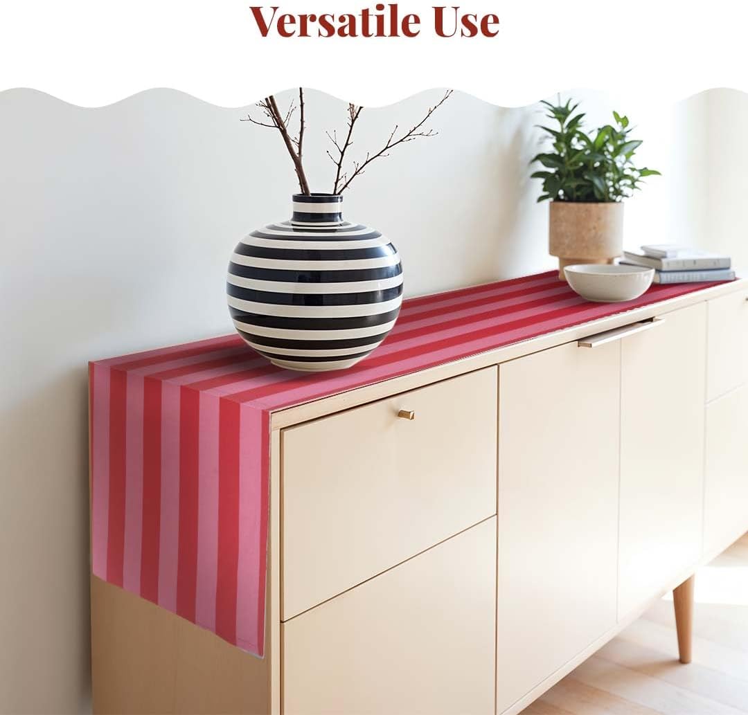 Fall Table Runner 90 Inches Long | Pink & Red Vertical Striped