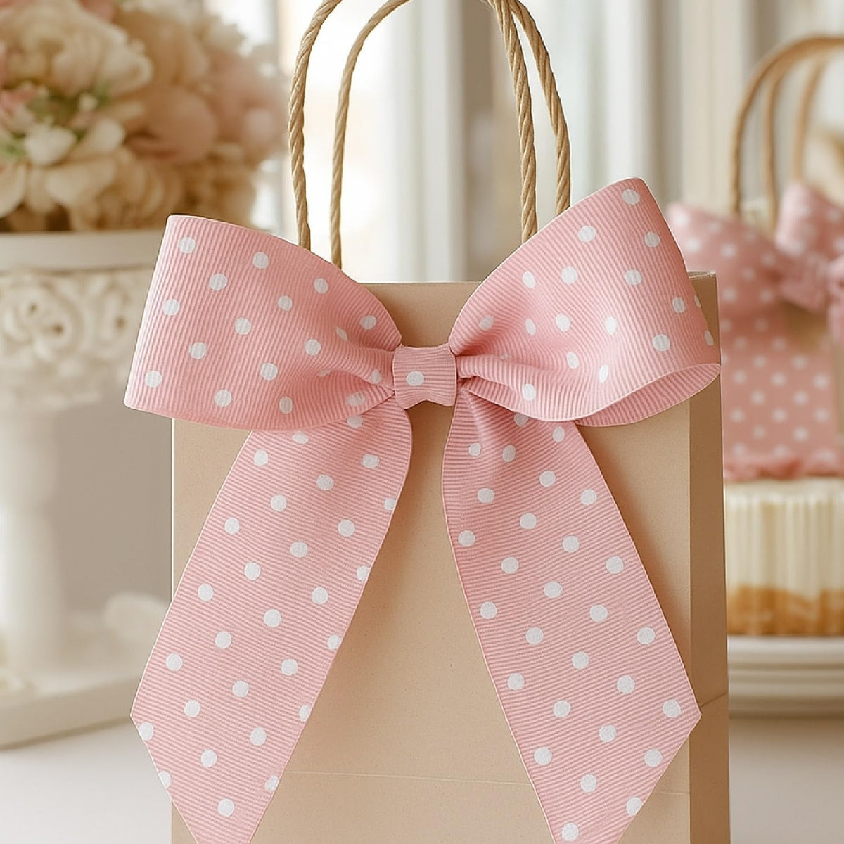 Peach Grosgrain Dot Ribbon - 2 1/4" x 5 yd | White-dot printed grosgrain ribbon - perfect for bows, hair clips, gift wrapping & DIY decorations