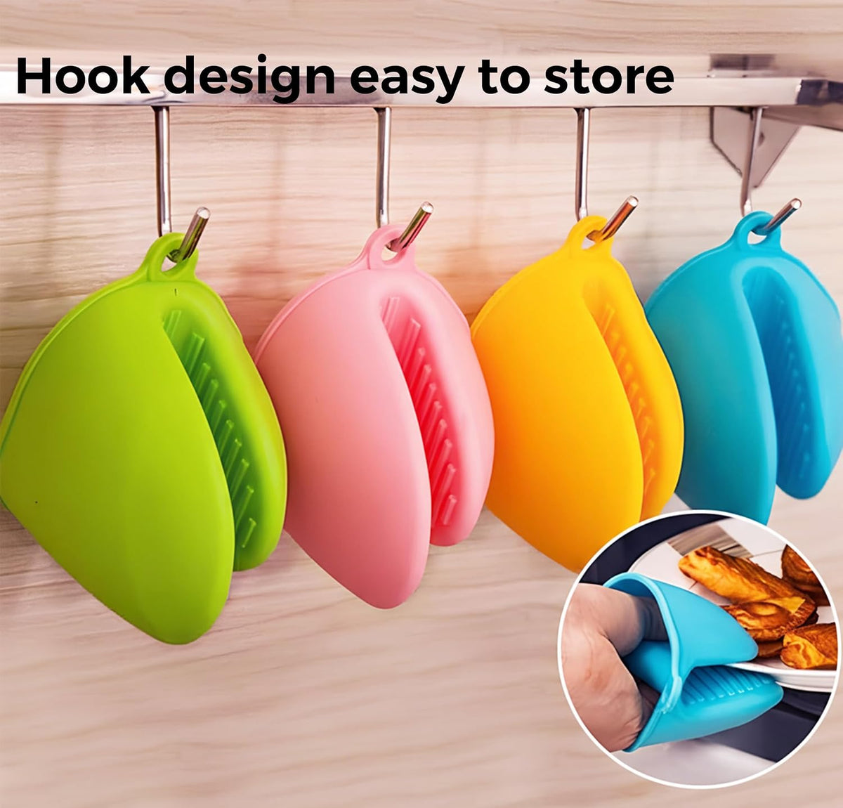 4 Pairs (Black, Gray, Blue, Pink), Mini Silicone Oven Gloves, Mini Finger Protector Pot Holder for Kitchen,Cooking,Baking,BBQHeat Resistant Gloves，can be Washed in the Dishwasher
