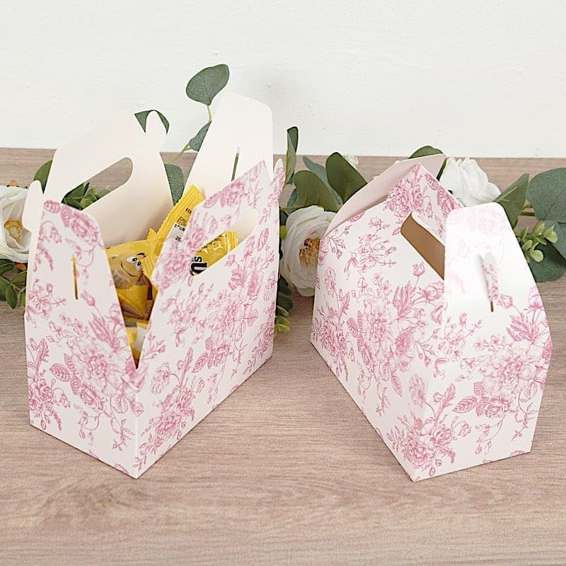 Balsa Circle 25 White Matte Pink Tote Gift Boxes Floral Printed Favor Holders Thank You Presents Wrapping Paper Box for Wedding Birthday Events Reception Catering Party Home Decorations Supplies