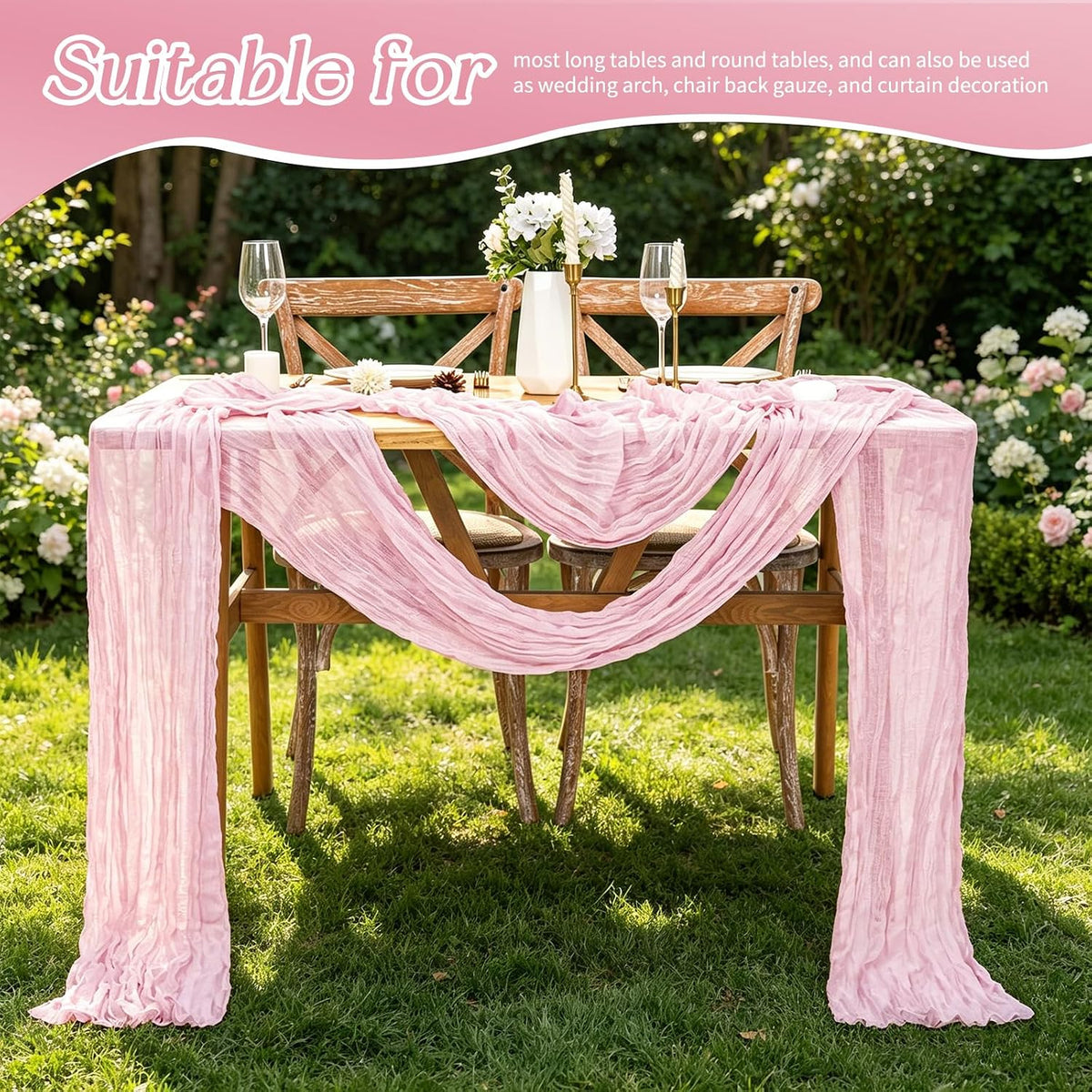 6 Pack Pink Cheesecloth Table Runner Boho Gauze Wedding Decor