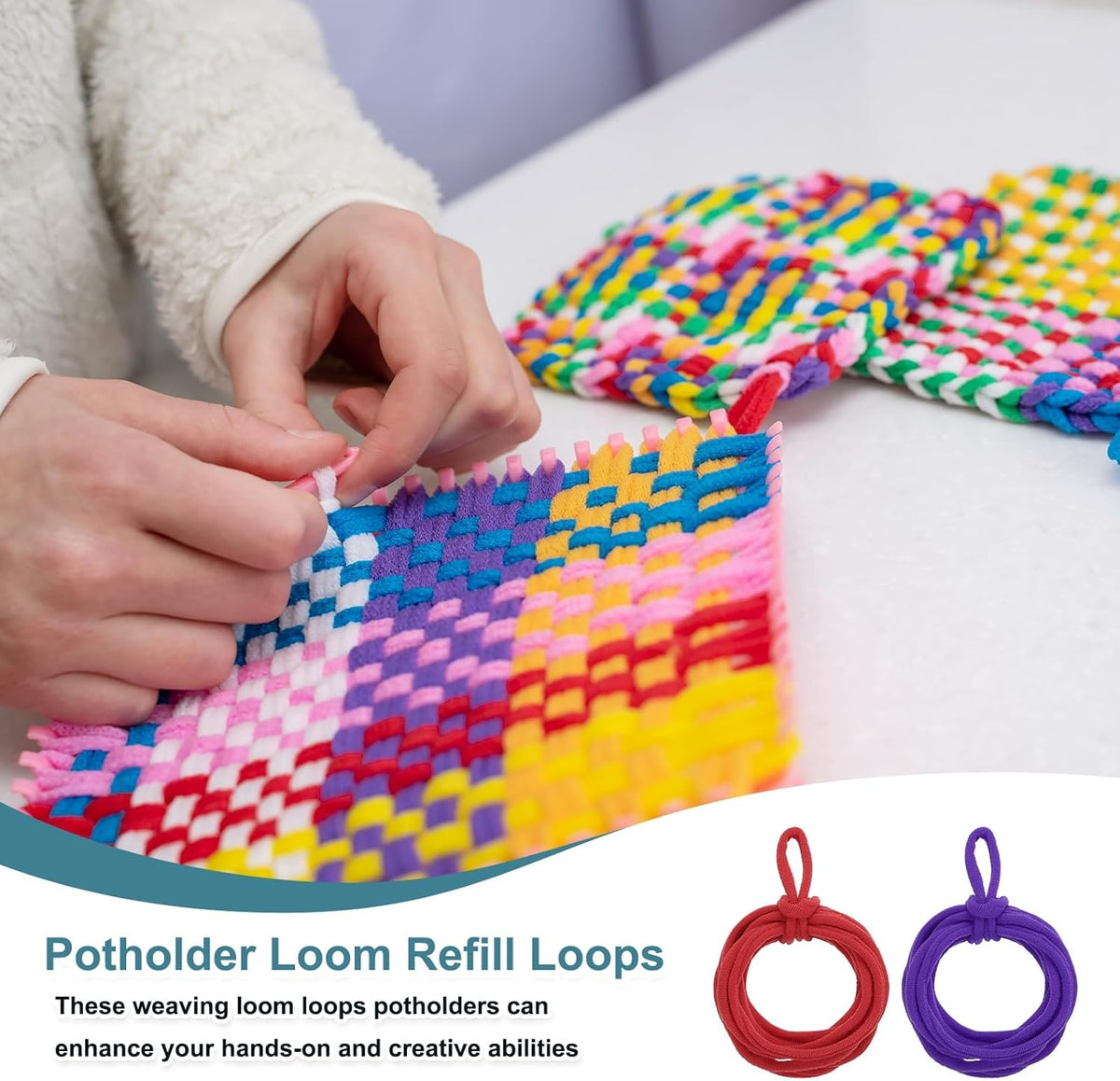 50 Pcs Potholder Loom Refill Loops, Elastic Potholder Weaving Refill Loops Knitting Kit Supplies in Rainbow Colors for Girls Beginners DIY Crafts 7" Weaving Loom, Pink