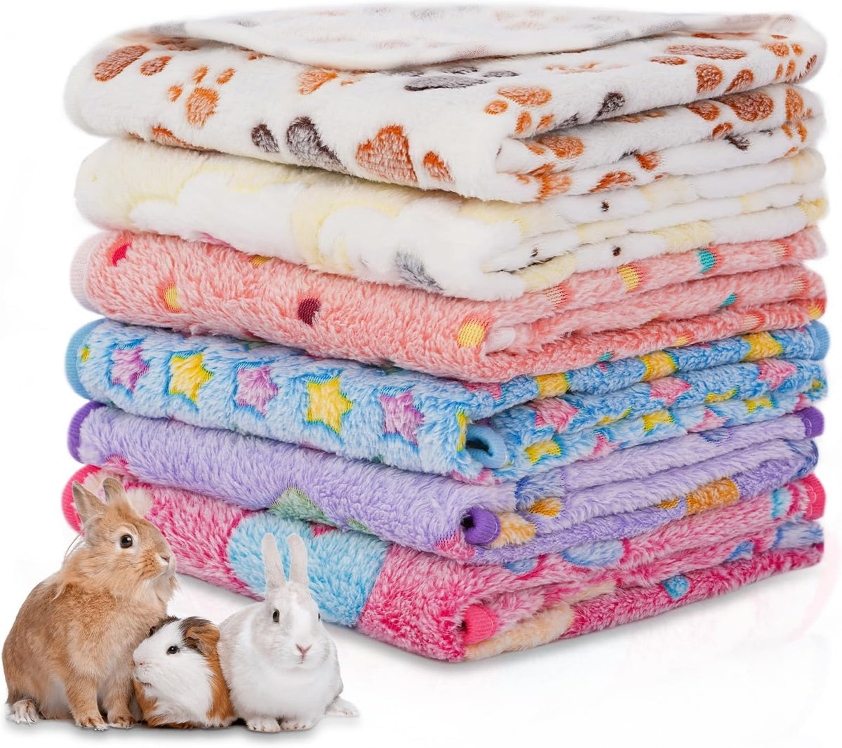 6 Pack Guinea Pig Cage Liner, Washable Guinea Pig Fleece Blankets Beding Accessories, Flannel Throw Warm Sleep Mat, Pet Pee Pads for Small Animal Hamster Rabbit Puppy Cat (Light Color, 26x14 Inch)