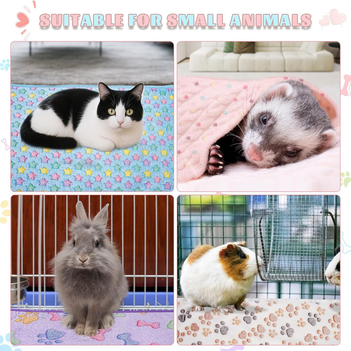 6 Pack Guinea Pig Cage Liner, Washable Guinea Pig Fleece Blankets Beding Accessories, Flannel Throw Warm Sleep Mat, Pet Pee Pads for Small Animal Hamster Rabbit Puppy Cat (Light Color, 26x14 Inch)