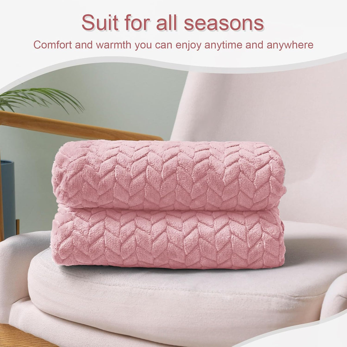 Exclusivo Mezcla Fleece Throw Blanket for Couch and Bed, 50x70 Inches Soft Cozy Jacquard Flannel Blankets, Lightweight Fuzzy Plush Throws for Women, Pink