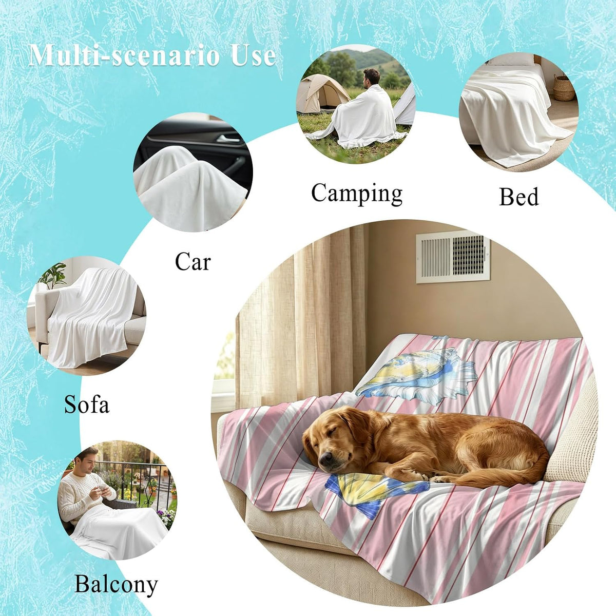 Cooling Blanket 30"x40", Watercolor Marine Conch Pink Stripe Summer Cooling Blanket Breathable Lightweight Ice Blankets Summer Ocean Theme Blankets for Night Sweats
