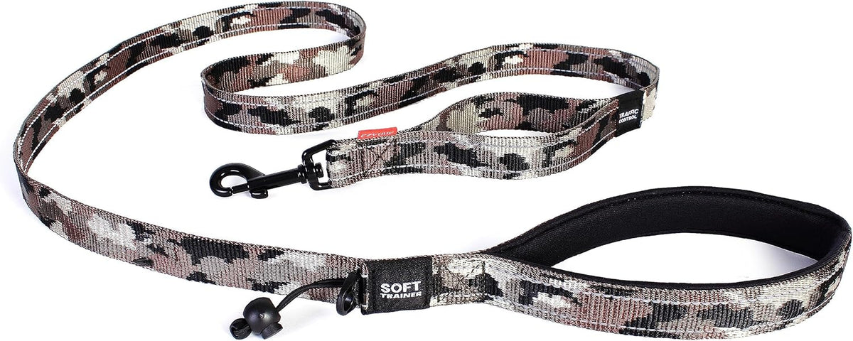 EzyDog Soft Trainer Dog Leash with Traffic Control Handle - Reflective Stitching for Nighttime Safety and Superior Strength and Comfortability for Training Large to Medium Dogs (72”, Green Camo)