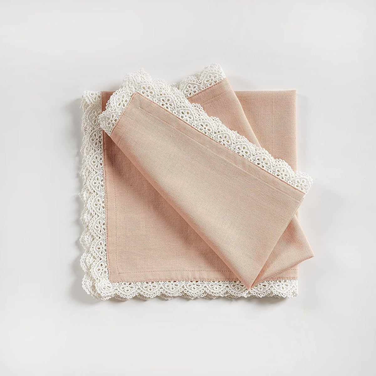 FINGERCRAFT Dinner Cloth Napkins Cotton 6 Pack Premium Quality Mitered Corners with Elegant Lace for Every Day Use Reataurant Wedding Christmas Napkins Cloth Good Absorbency 20in x 20in (Dusty Pink)