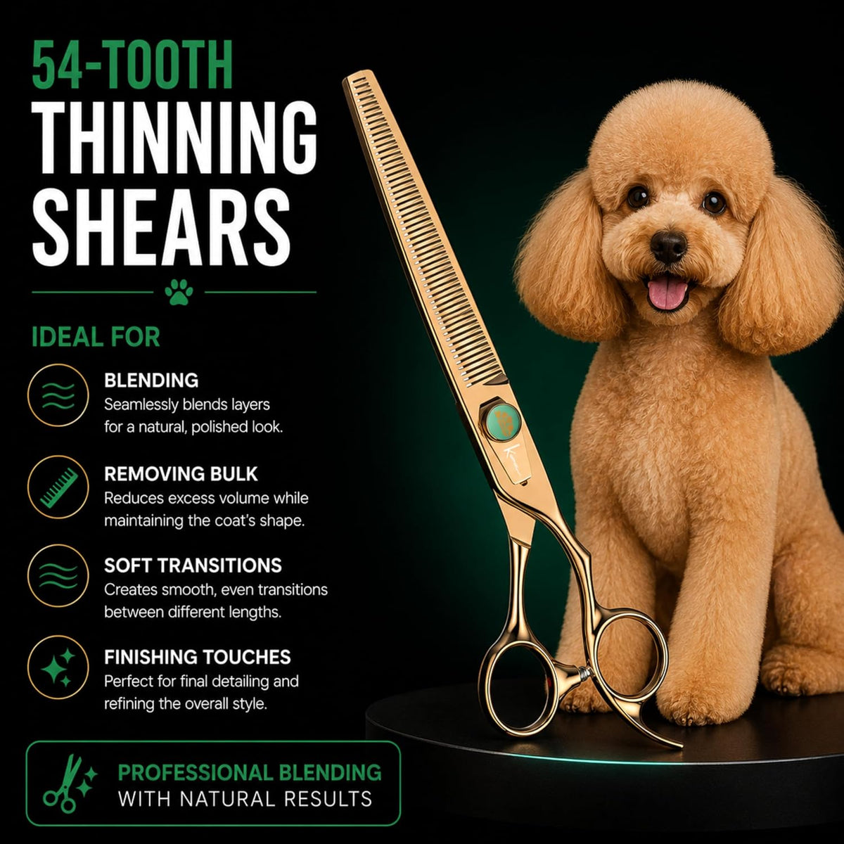 Kenchii Rose Dog Grooming Scissors, 25 Tooth Blending Shears, Dog Scissors for Grooming, Ergonomic Design for Comfort and Precision, Heavy Duty, Durable and Sharp