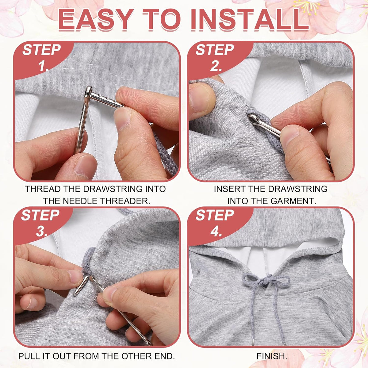 2 Pcs Drawstring for Sweatpants (Light Pink), Hoodie Strings, Drawstring Cords Draw Strings Replacement Sewing Tool with Easy Threader Apply to Shorts Pants Jackets Coats Hats