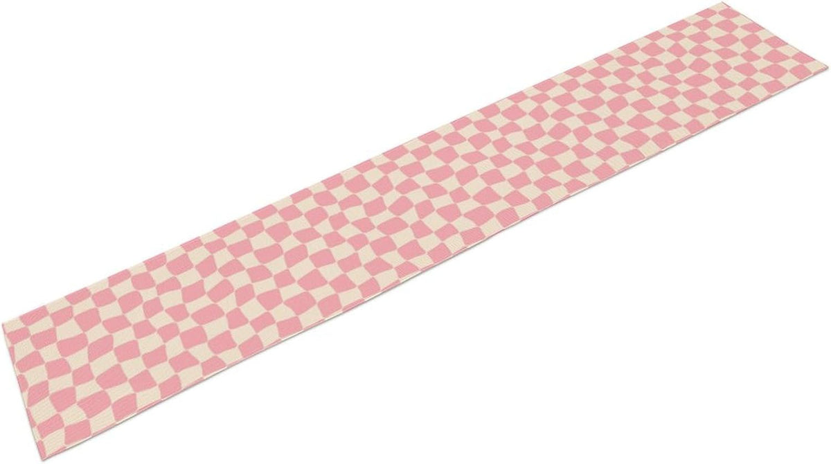 Boho Hippie Table Runner Groovy Pink Twisted Checkered Funky Modern Geometric Dinner Runner for Living Room Kitchen Party Holiday Dinner Home Decor 13x36in