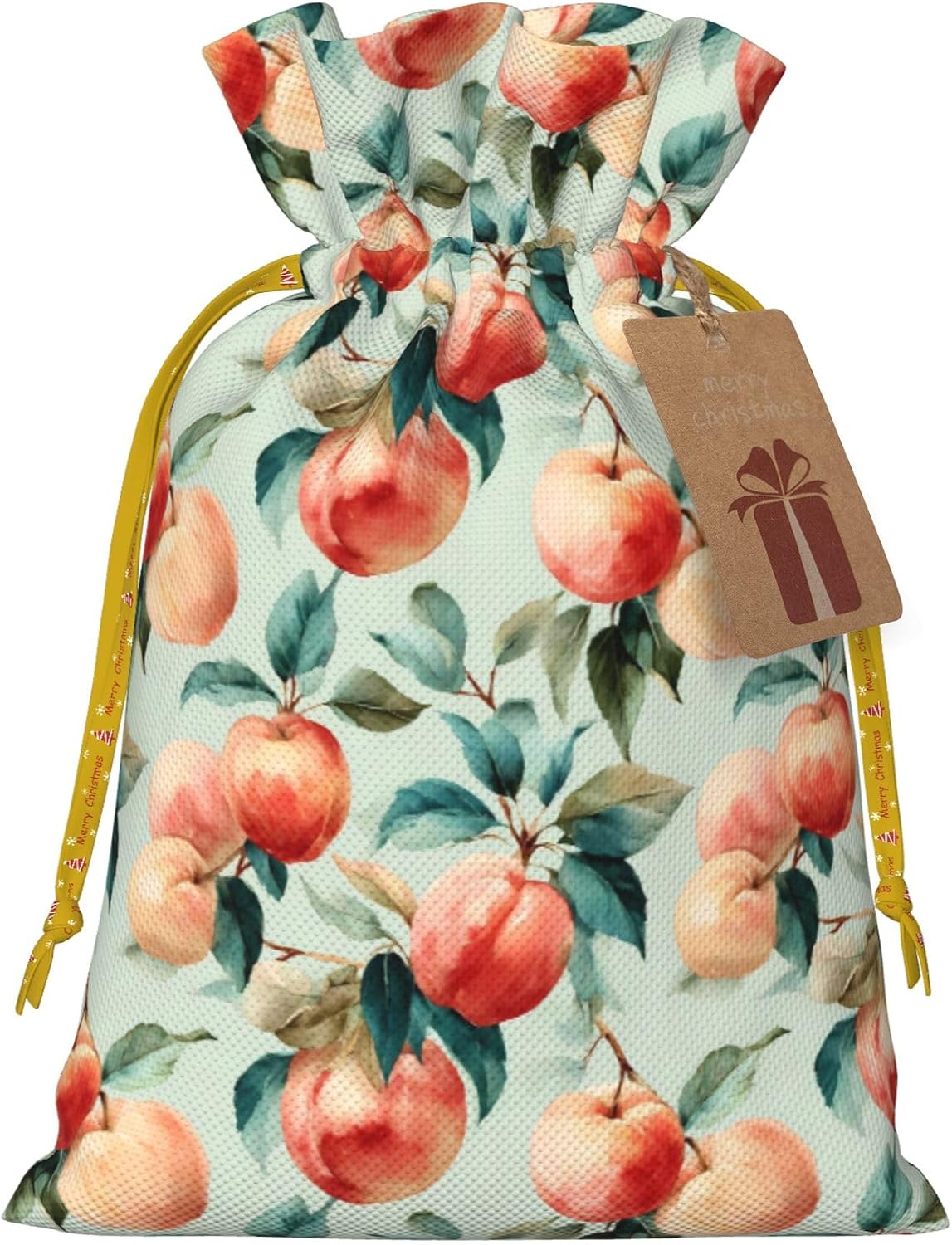 Qewfoju Fruits Peach 1 Pattern Holiday Gift Bags Christmas Burlap Gift Bags Drawstring for Wedding Party Favors Xmas Gifts Couple Shower Small