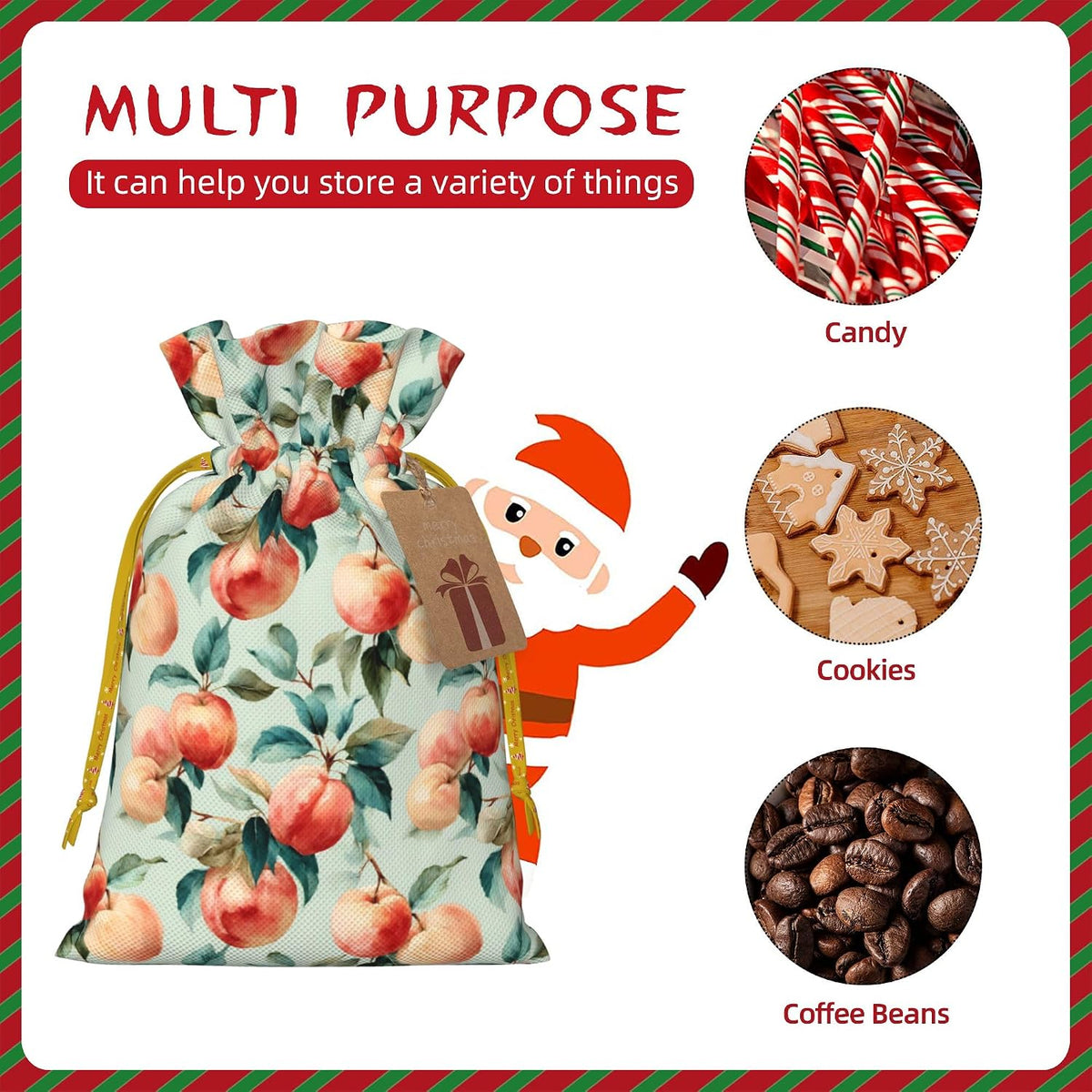 Qewfoju Fruits Peach 1 Pattern Holiday Gift Bags Christmas Burlap Gift Bags Drawstring for Wedding Party Favors Xmas Gifts Couple Shower Small