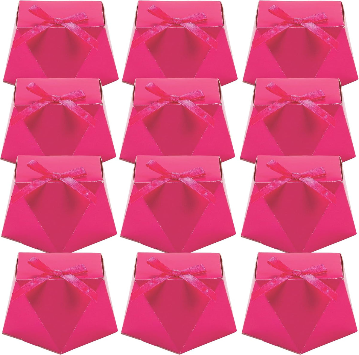 Fun Express - Pink Geometric Favor Box W/bow for Wedding - Party Supplies - Containers & Boxes - Paper Boxes - Wedding - 12 Pieces