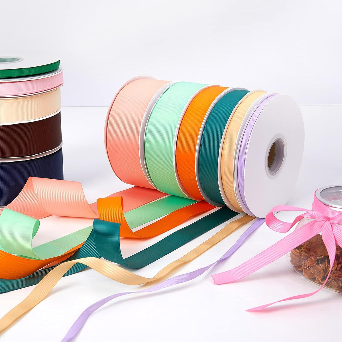 Peach 1/4" X 50 Yards Solid Color Double Faced Grosgrain Ribbon for Gifts Wrapping, Wedding, Party, Crafts
