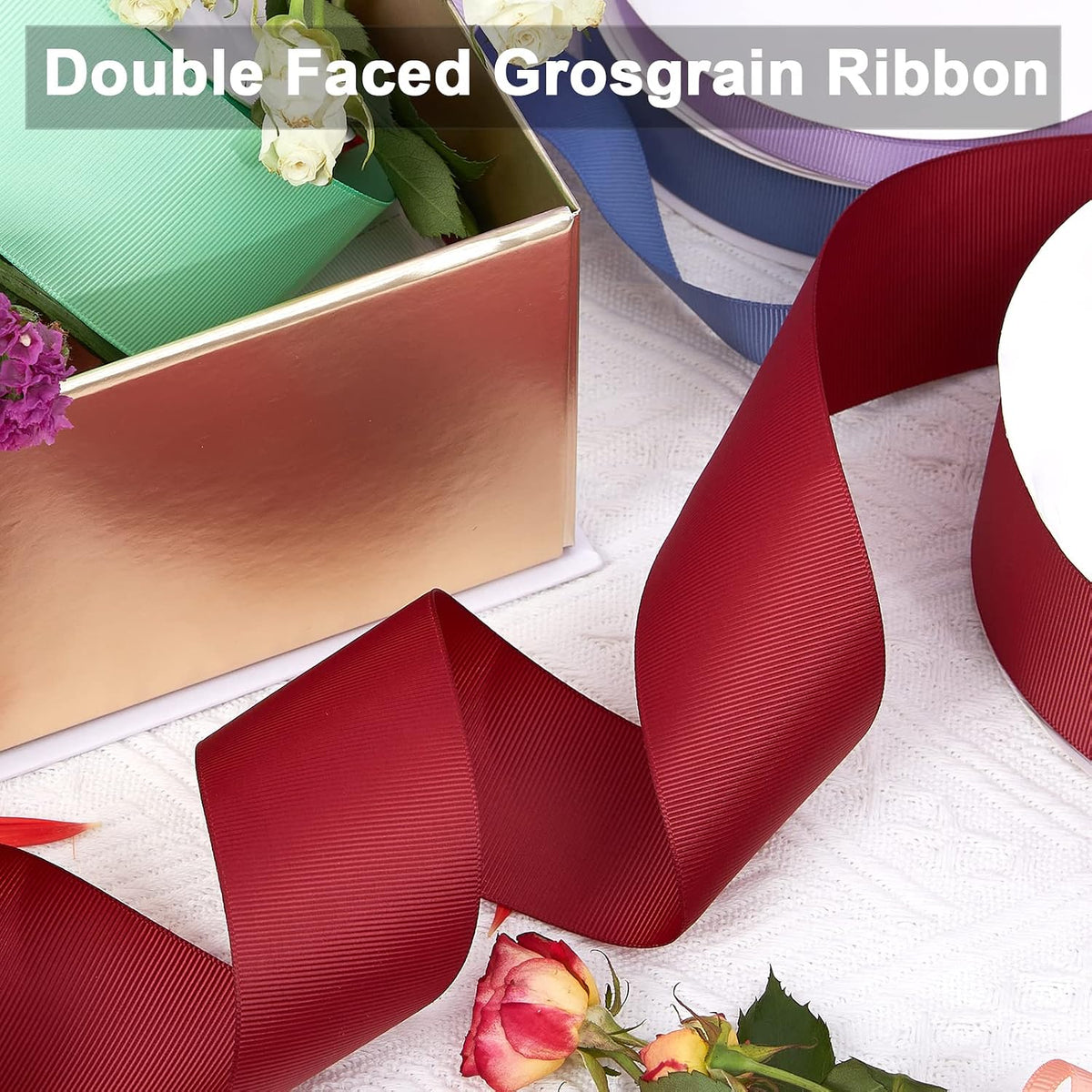 Peach 1/4" X 50 Yards Solid Color Double Faced Grosgrain Ribbon for Gifts Wrapping, Wedding, Party, Crafts