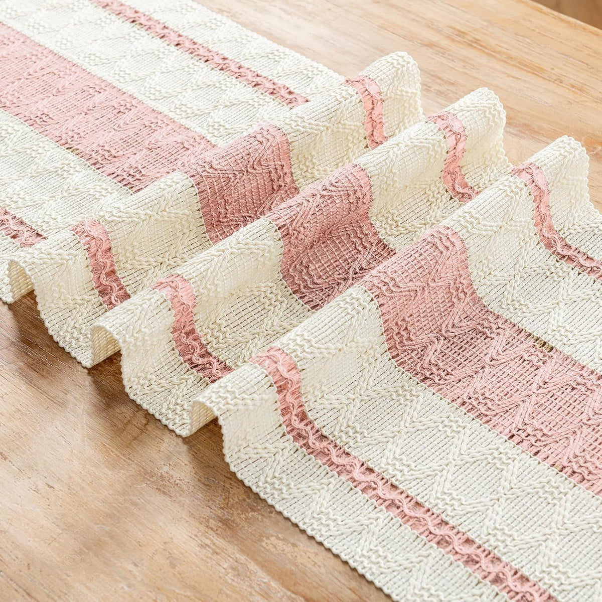 Pink Table Runner 48 Inches Long Boho Macrame Table Runner for Home Decor, Farmhouse Table Runners with Tassels for Party Bohemian Rustic Bridal Shower Dining Decor 12x48 Inches