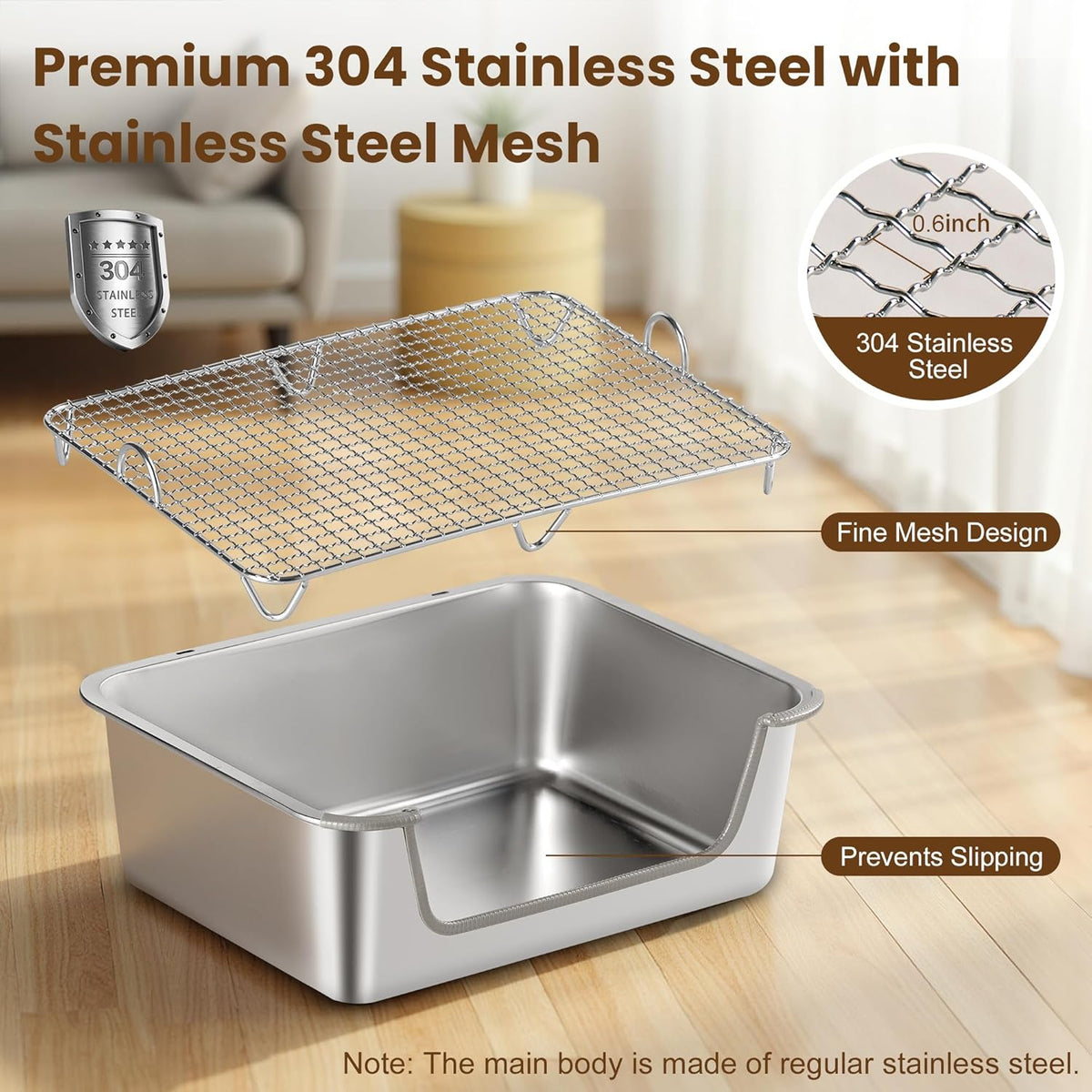 Rabbit Litter Box, Extra Large Bunny Litter Box with 304 Stainless Steel Sifting Tray & Hooks, Rabbit Litter Box, Easy to Clean and Odor Control (17.7" × 13.8" × 5.9")