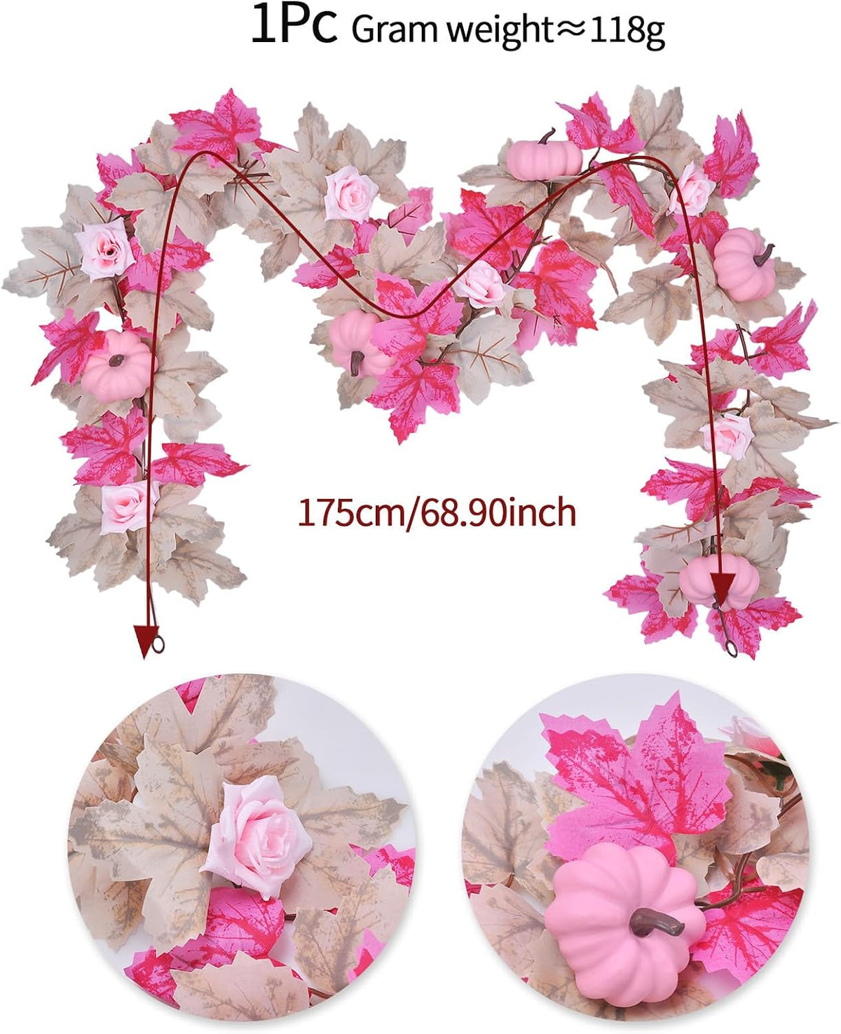 5.7FT Pink Pumpkins Fall Garland Maple Leaves Thanksgiving Table Decor