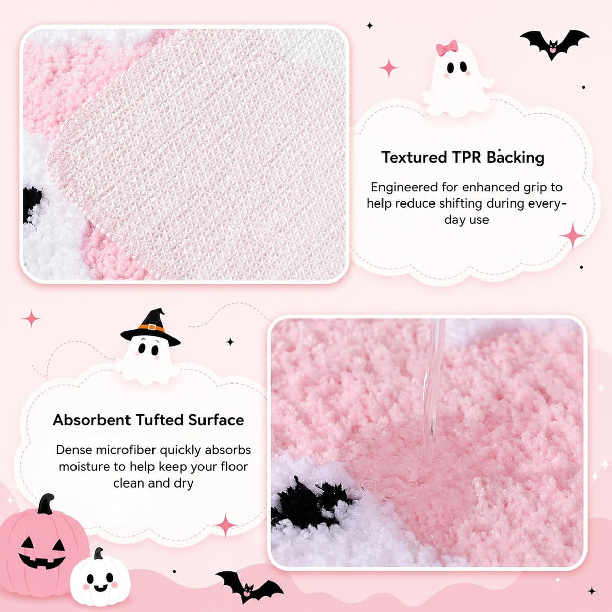 Halloween Ghost Bathroom Rug, Cute Tufted Bath Mat, Pink