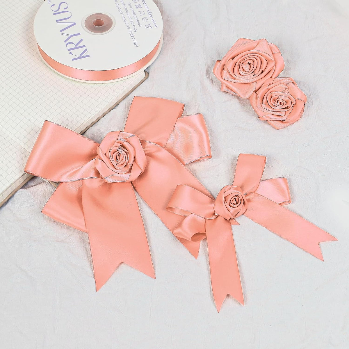 Peach Satin Ribbon, Double Faced 2 Inch X 25 Yards Peach Ribbon, Premium Satin Ribbons for Gift Wrapping, Crafts, Hair Bow Making, Sewing, Flower Bouquet, Wedding Party Decor
