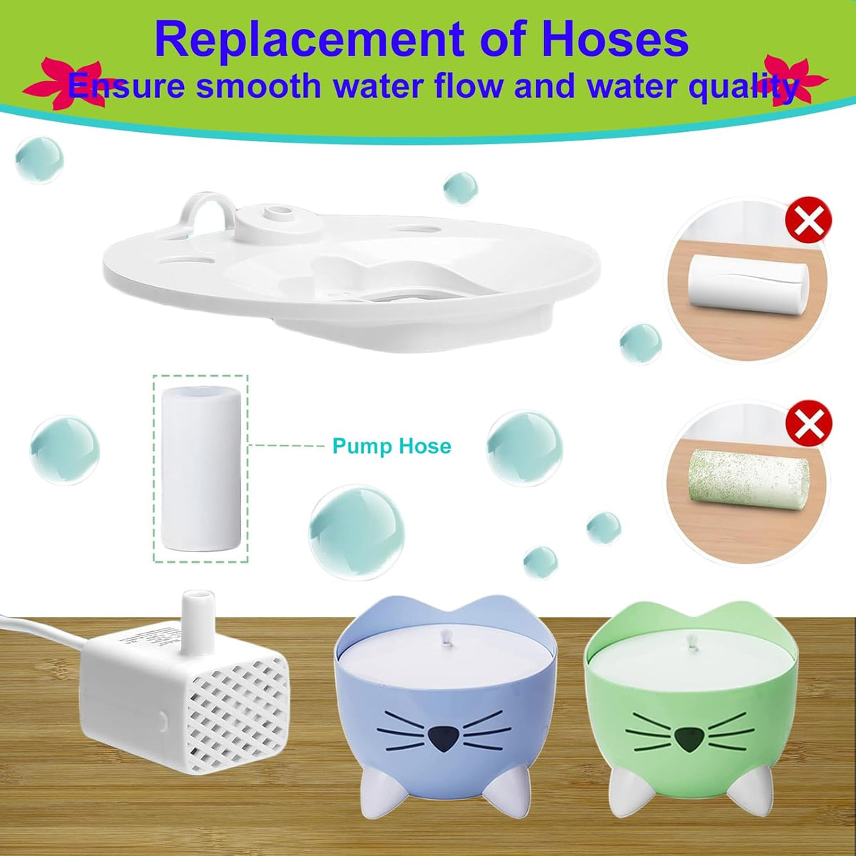 Cat Water Fountain Filter,Cat Fountain Filters Replacement for PIXI Pet Water Fountain,12 Pack Pet Fountain Filter Replacement,3 Pump Hoses