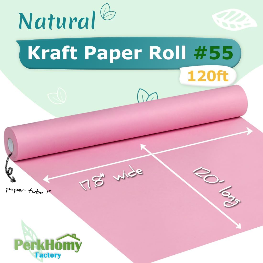 17.8" x 1,440" (120') Light Pink Kraft Paper Roll for Craft Bulletin Board Paper Art Table Covering Crafting Gift Wrapping Bouquet Packing Parcel 80GSM 55LB (Light Pink, 17.8" x 120')