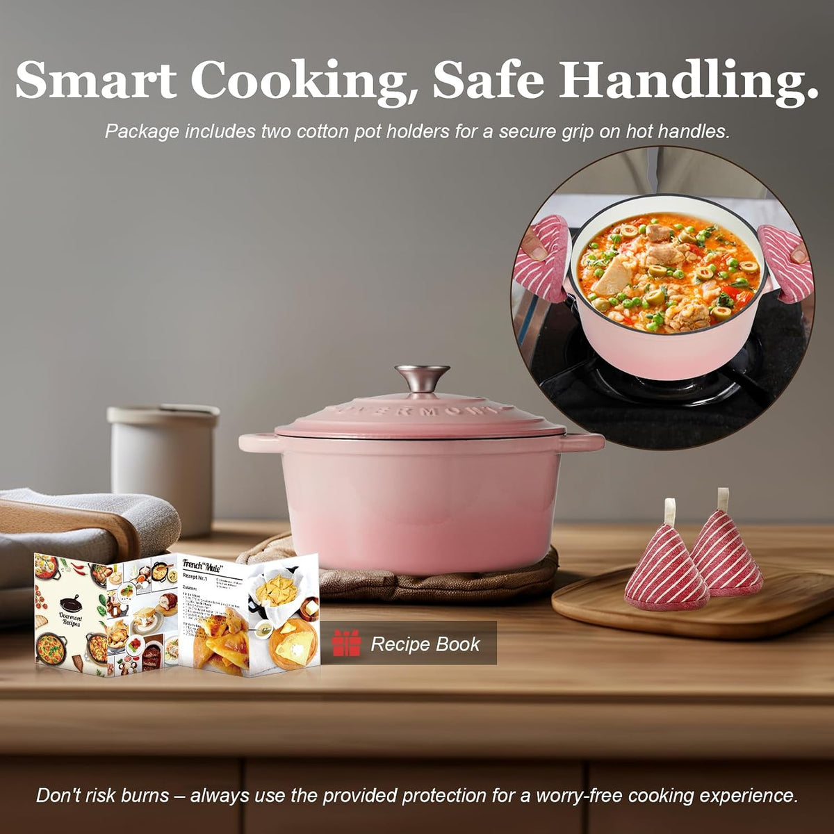 Enameled Cast Iron Dutch Oven - 7QT Pot with Lid Cookbook