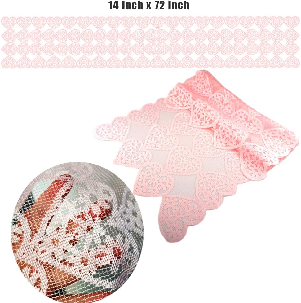 14 x 72 Inch Valentines Day Runner Pink Heart Table Runner Lace for Wedding Party Decorations