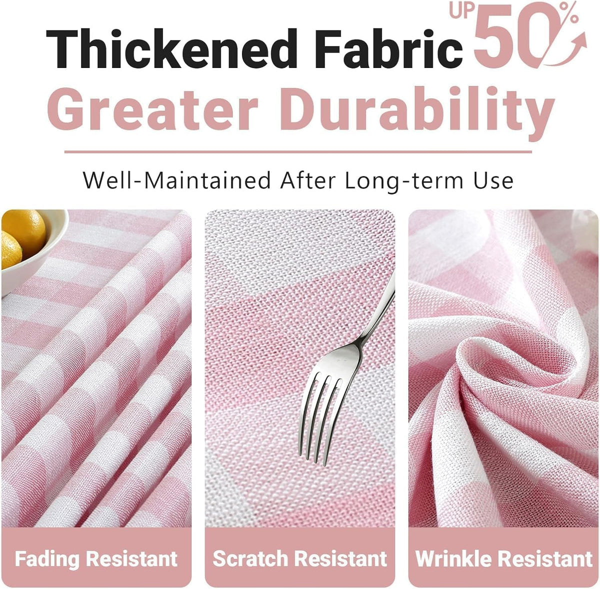 Pink Gingham Table Cloth Round Tables Buffalo Plaid Checkered Tablecloth Cotton Linen Farmhouse Tablecloths Washable Wrinkle Free for Baby Shower Picnic Kitchen, 60", 2-4 Seats